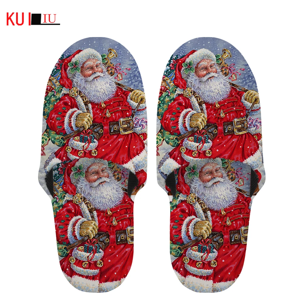 

KUILIU Cartoon Santa Claus Slippers Men Women Unisex Plush Warm Home Lovers Cotton Large Size Shoes Christmas Gift Dropshipping