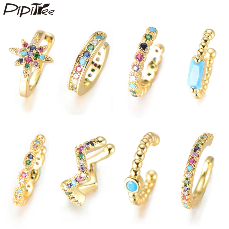 Женские маленькие круглые серьги Pipitree 1 шт. клипсы с кубическим цирконием золотые