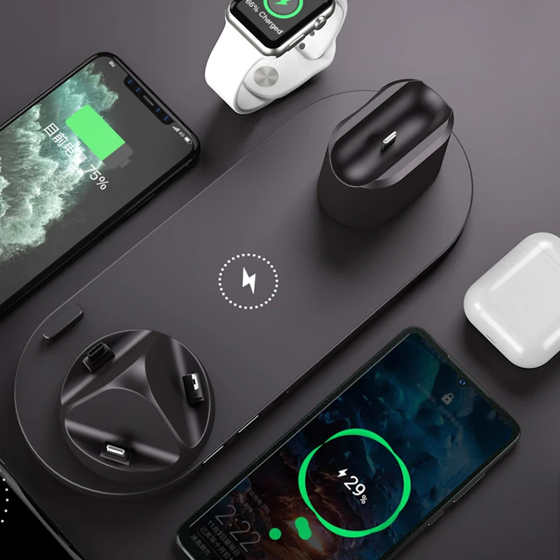 NEW 6 in 1 Wireless Charger For Apple Watch 6 5 4 3 iPhone 12 11 X XS XR 8 Airpods Pro Samsung Xiaomi 10W Qi Fast Charging Stand