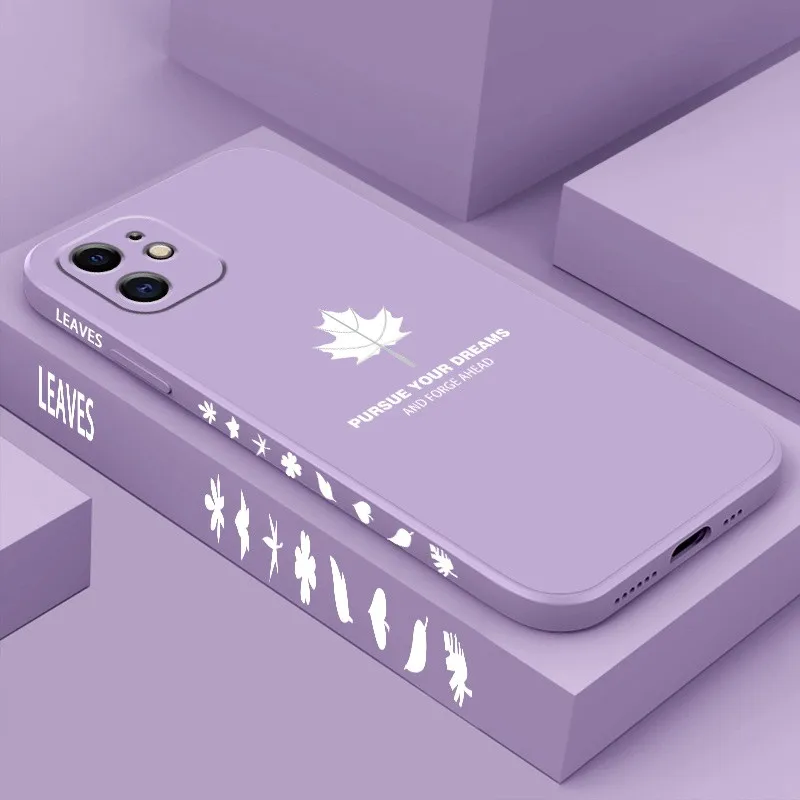 Ультратонкий симпатичный квадратный жидкий силиконовый чехол с Кленовым листом