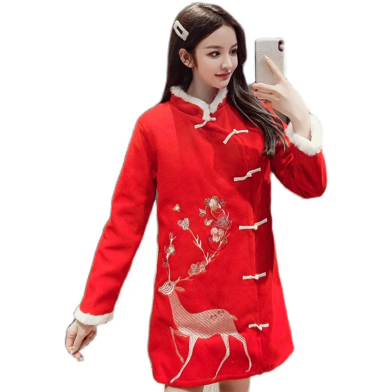 

New Qipao dress Chinese style women's Dress Tang Suit jacket cotton-padded jacket New Year dress Vestido
