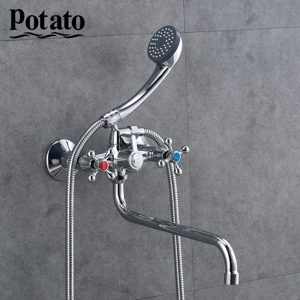 

Potato Bathroom Faucets Shower Set Economic Zinc Trough Bathtub Sprayer Double Control Bath Mixer With Shower Head p2365