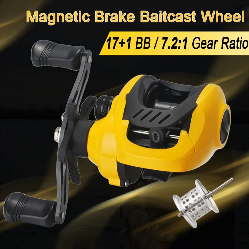 

Magnetic Brake Baitcast Wheel Drum Fishing Reel 17+1 BB 7.2:1 High Speed Ratio 8KG Max Drag Outdoor Fishing Tackle Accessories