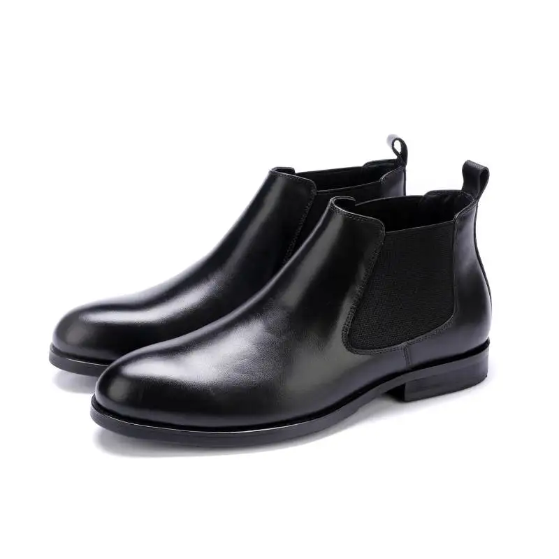 

Natural Leather Chelsea Boots For Women Low Heels Round Toe Short Plush Autumn Winter Women Ankle Boots Casual Shoes