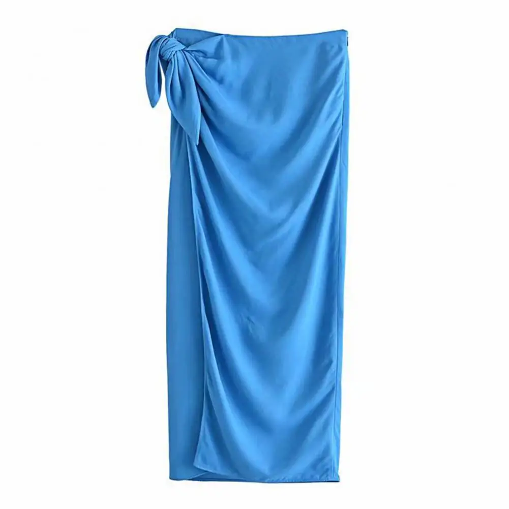 

Vintage Trendy High Waist Blue Bodycon Skirt Skin-friendly Women Skirt Side Knot for Party