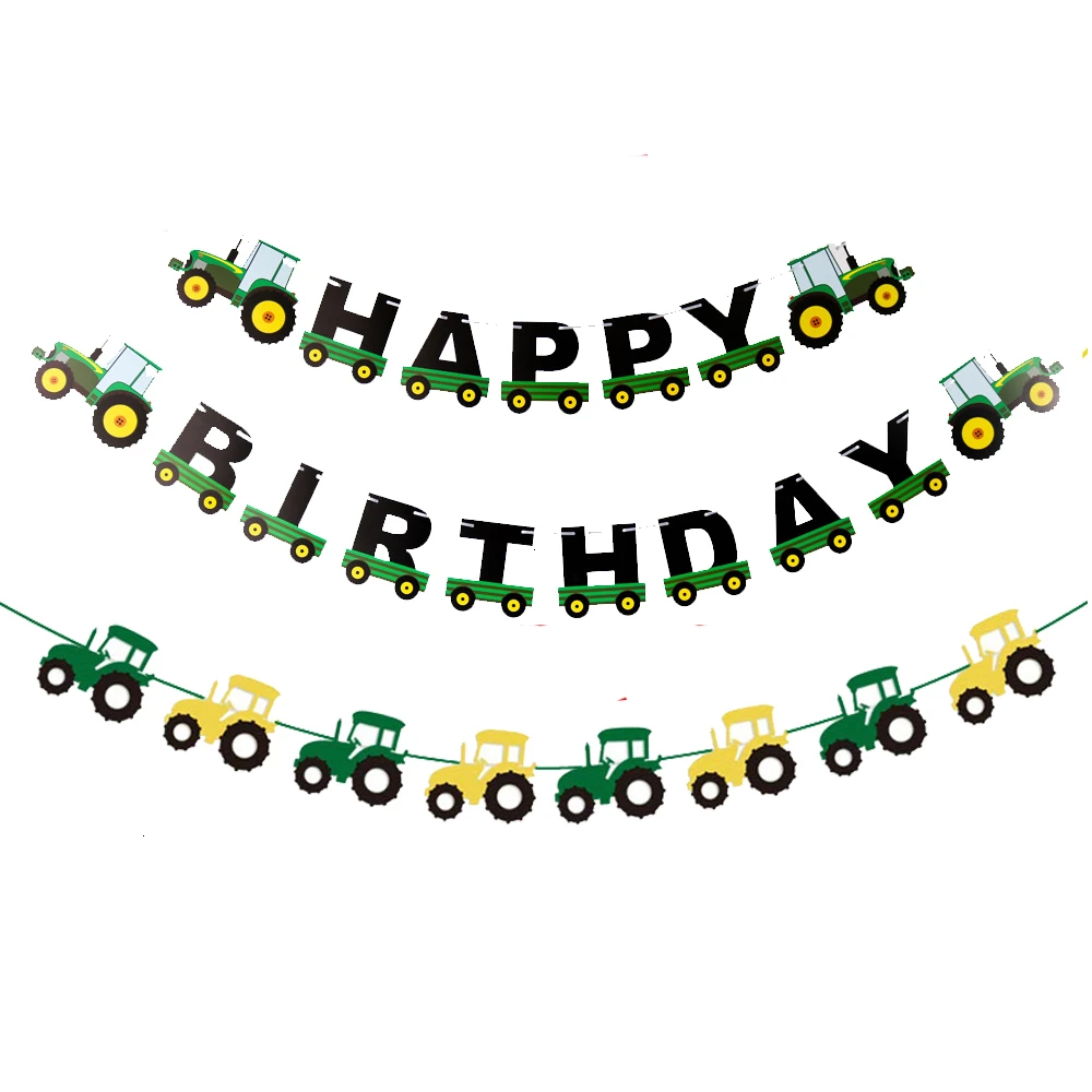 

1Set Farm Theme Green Tractor Inflatable Balloons Happy Birthday Party Decoration Kids Birthday Excavator Vehicle Banner