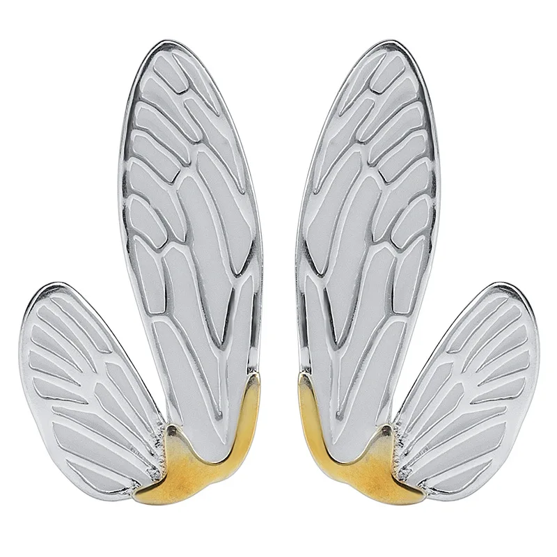 

925 Sterling Silver Cicada Wings Big Stud Earrings For Women Original Ethnic Style Female Luxury Jewelry Accessories Flyleaf