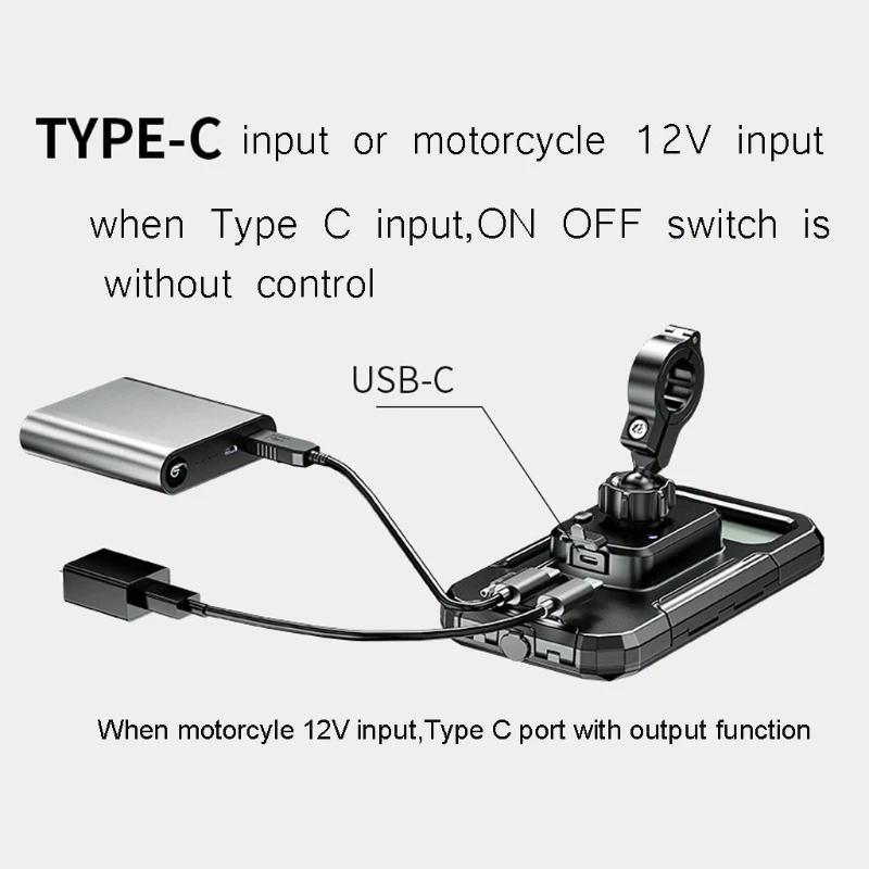 2021 New Waterproof 12V Motorcycle Wireless Charger 15W Qi/ Type C PD Fast Charge Phone Mount Holder Box for 3 to 6.8