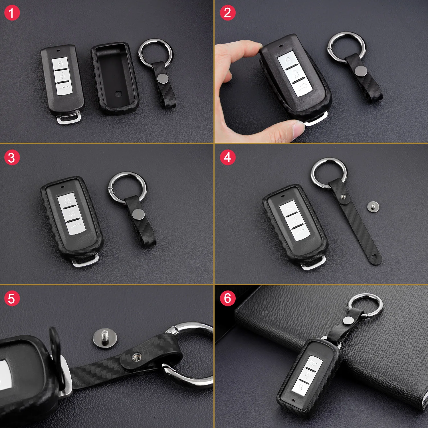 

Carbon Fiber Car Key Holder TPU Overlay Accessories For Mitsubishi ASX Outlander Lancer RVR