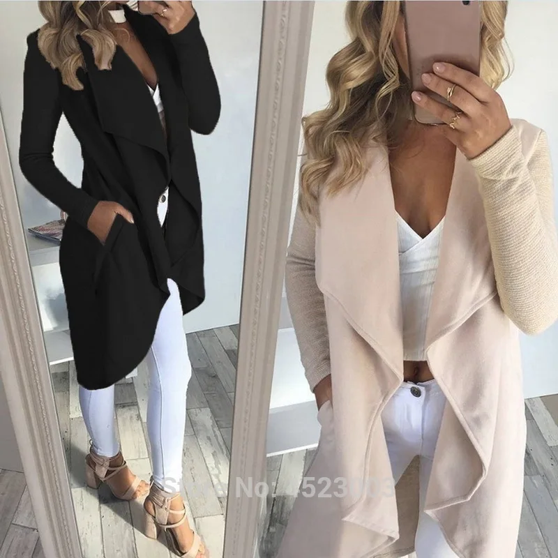 Женский Асимметричный тренчкот с отложным воротником однотонный Кардиган