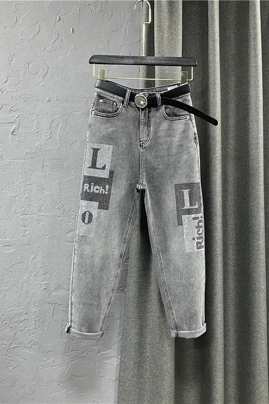 

Women's Clothes 2021 New Spring Loose Large Size High Waist Harem Pants Embroidery Vintage Denim Jeans for Women