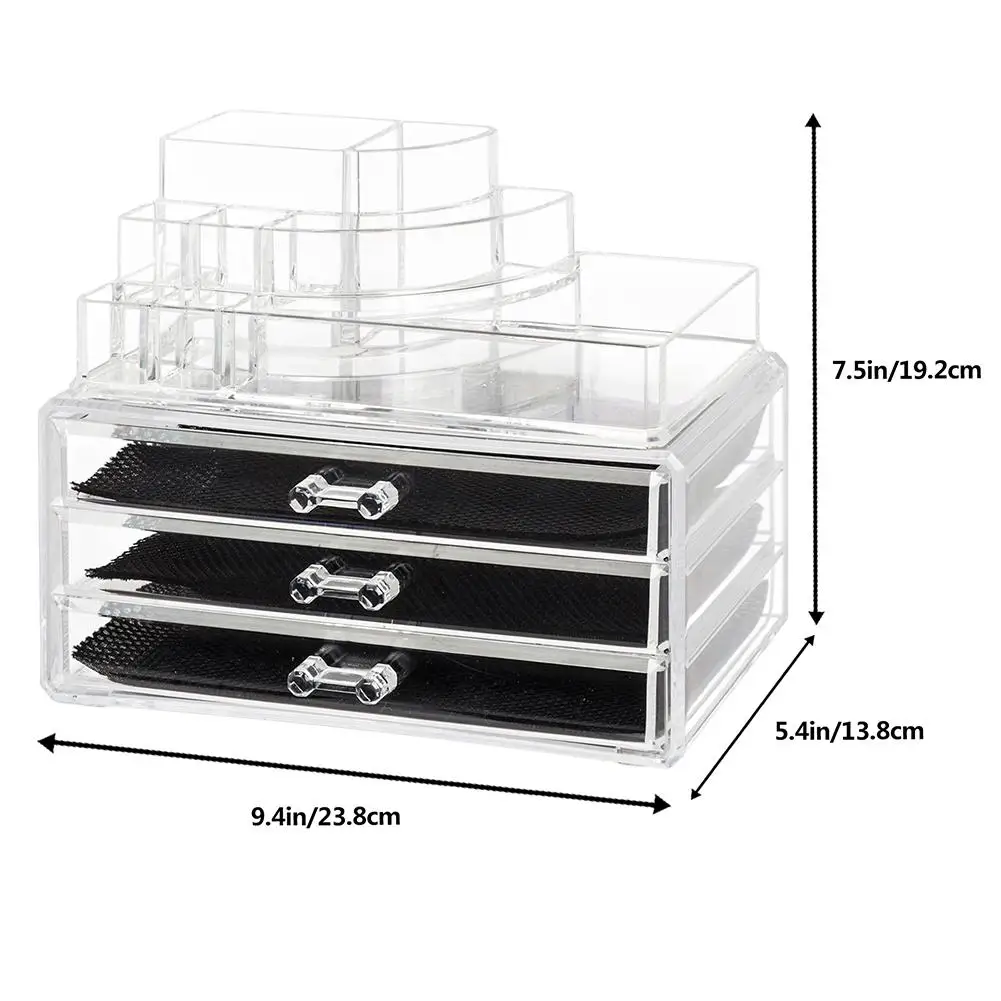 

2pcs/set Transparent Plastic Jewelry Cosmetics Display Box with 3 Drawers