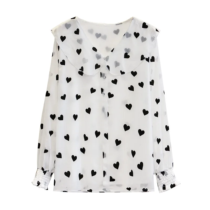 Свободная Милая женская рубашка с длинным рукавом большой размер шифоновая