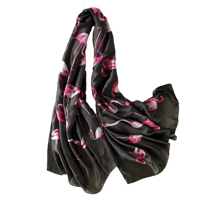 Сезон весна осень Модные женские шелковые шарфы с изображением розовых перьев