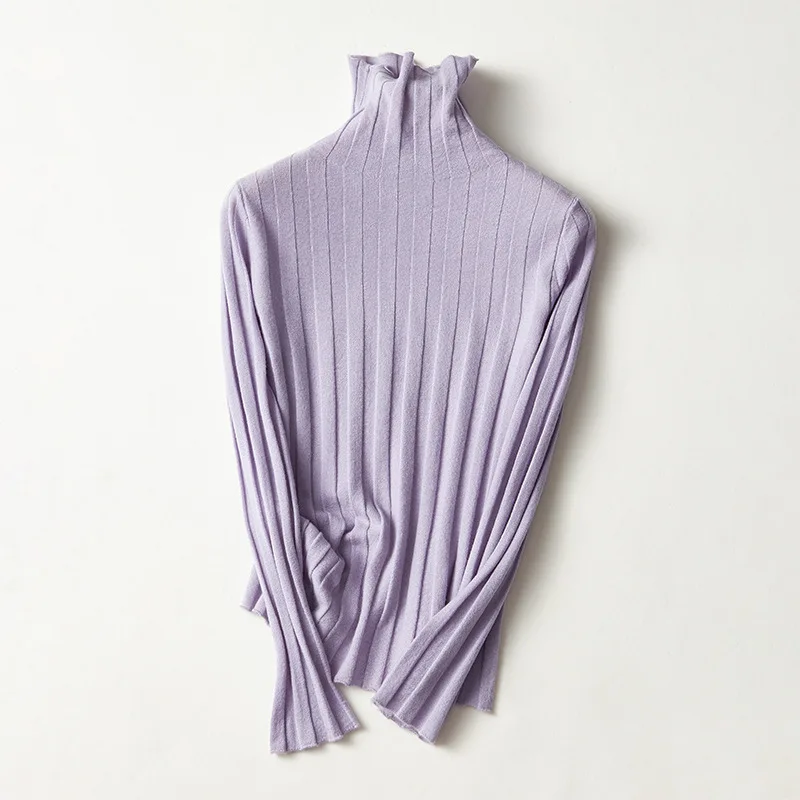 

Stripe Wool ElasticityTurtelneck Slim Merino Sweater Women's Autumn and Winter High Street Warm Base Tops