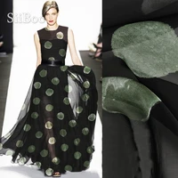 black green dot print 100 natural silk chiffon fabric apparel for beach dress pure silk tissu tecido stoffen cloth 6mm sp5033