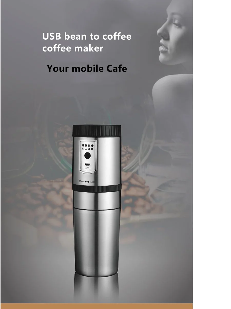 Electric portable stainless steel coffee grinder, bean grinder, car coffee pot, filter coffee machine, hand wash pot