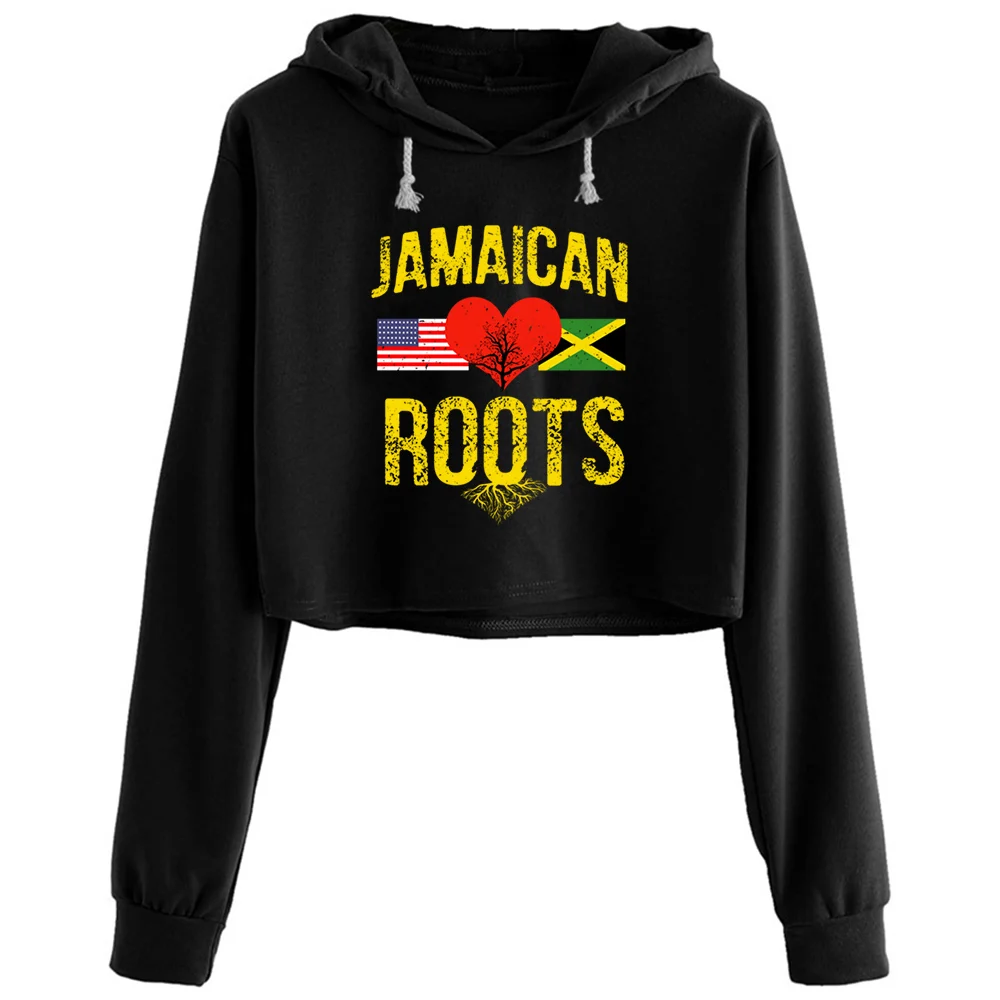 

Jamaican American Crop Hoodies Women Korean Y2k Kawaii Goth Pullover For Girls