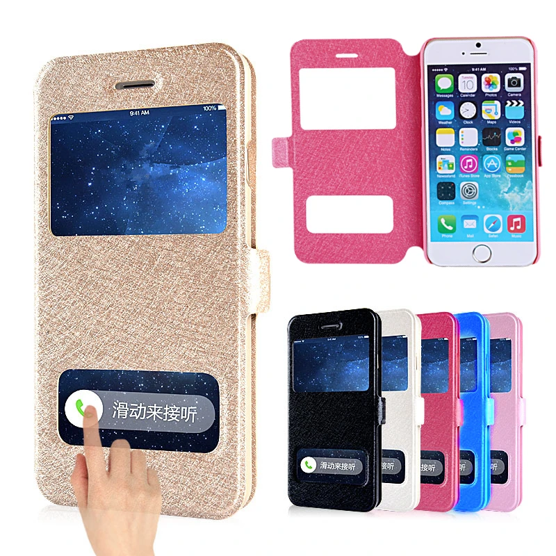 Флип-чехол для iphone 8 7 6S 6 Plus с двойным окном кожаный кошелек подставкой откидная