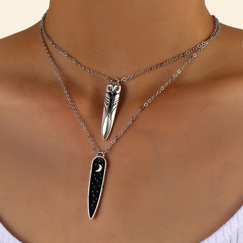

Retro Fashion Creative Barn Owl Star Moon Pendant Necklace Couple Female Clavicle Eagle Chain Jewelry Party Accessories Gift