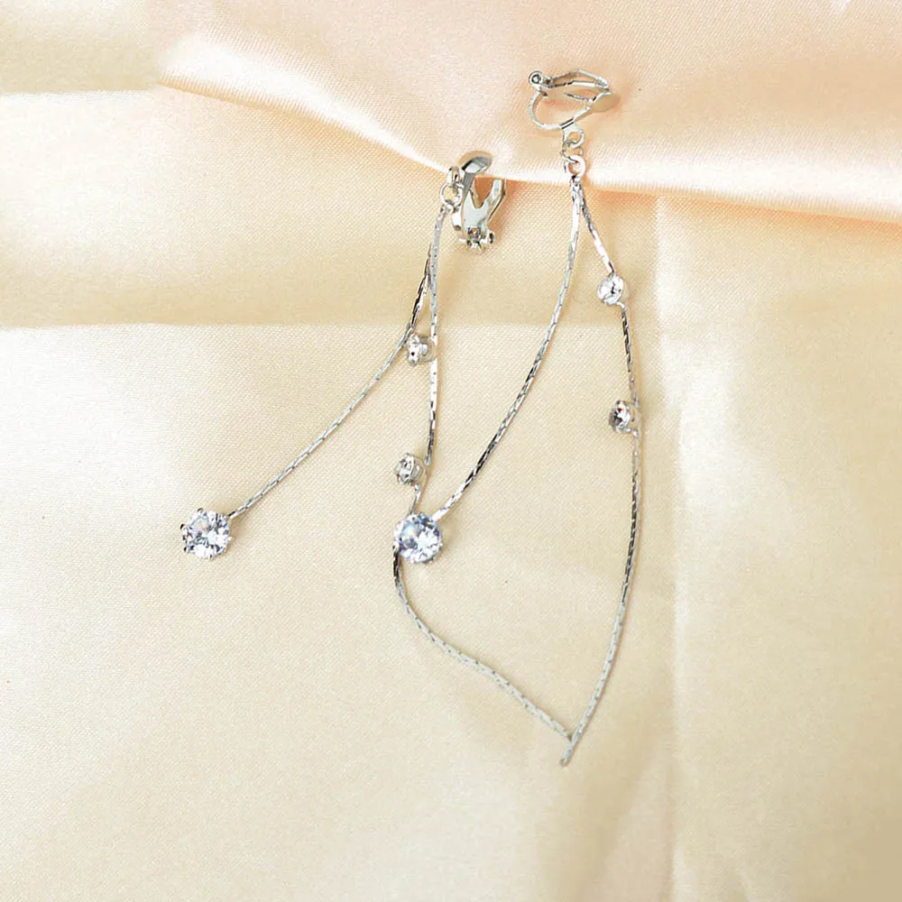 Простые не проколотые женские длинные серьги клипсы корейские хрустальные