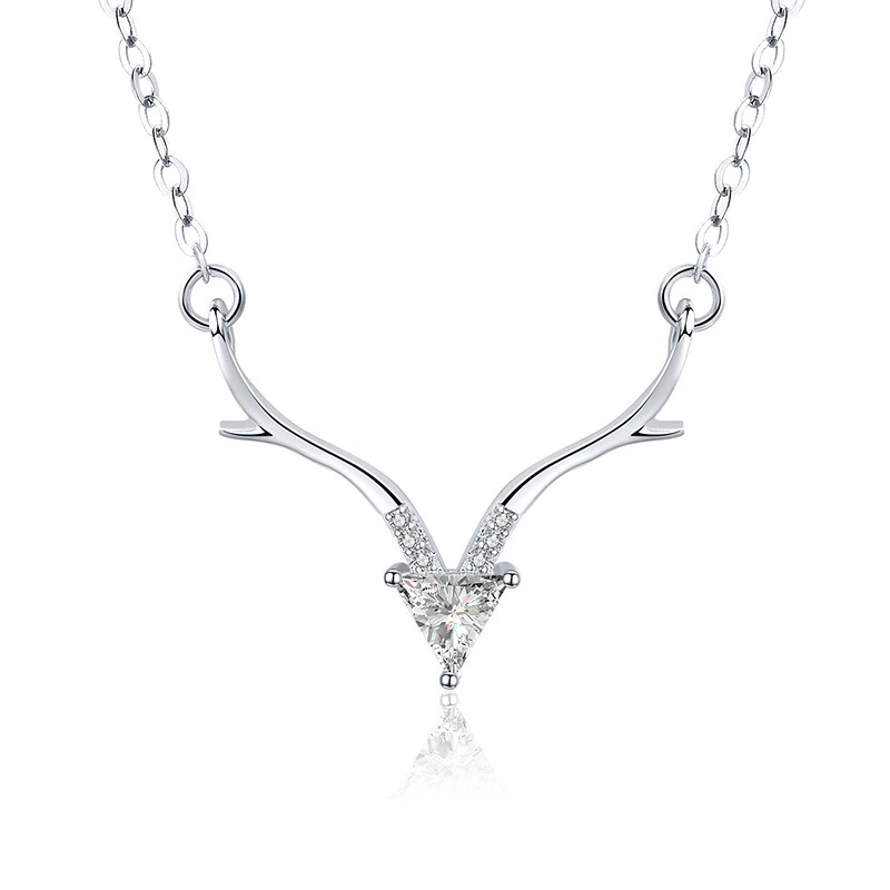 

Deer Horn Antler Smart Pendant Necklace For Women CZ Pave Christmas Charms Drop Ornaments Collar Choker Neck Chain Accessory