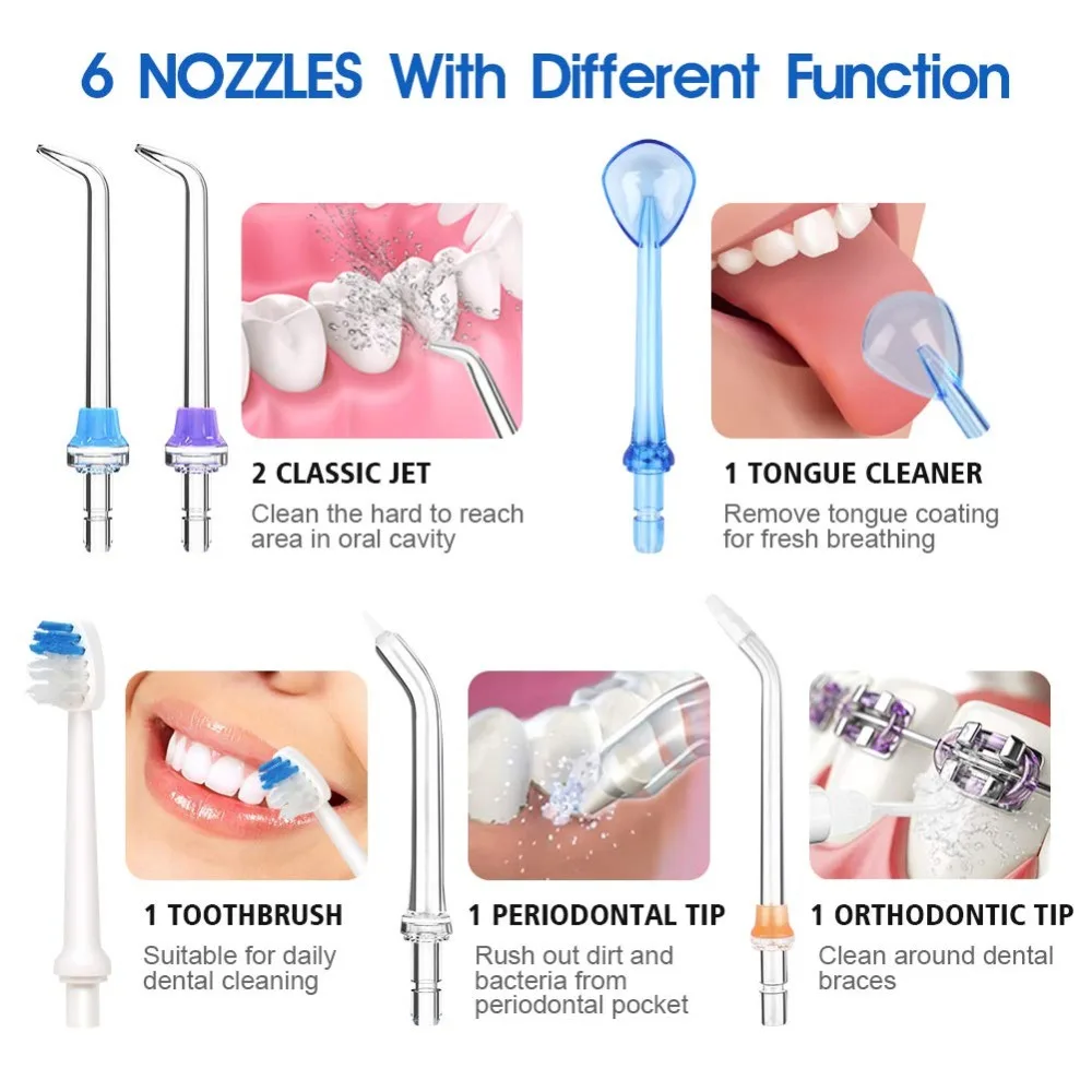 

300ml Portable Oral Irrigator USB Rechargeable Dental Water Flosser Jet 5 Modes Irrigator Dental Teeth Cleaner + 5 Jet Tip & Bag