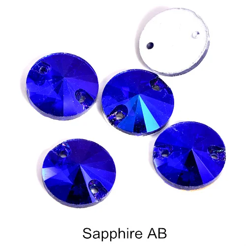 Sapphire AB 5 размеров Красный AB Круглый Rivoli Кристалл Стекло пришивные стразы с плоской задней частью глубокий синий АВ пришивные стразы для свадебного платья B0999 - Цвет: Sapphire AB