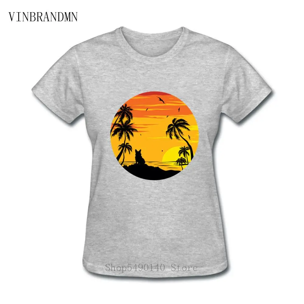 

2020 Гавайский пляж Закат Пальма праздник корги рубашка для молодежи 80-х одежда 100% хлопок брендовая фотосессия для отпуска футболки