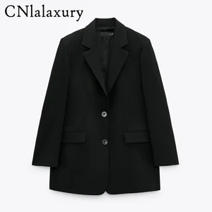 Women Fashion Office Wear Single Breasted Black Blazer Coat Vintage Long Sleeve Suit Jacket Pockets  in Pakistan