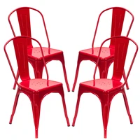 Set of 4 Dining Chairs  Industrial Style Iron Sheet Chair Navy Chairs Restaurant/Beach Chairs White/Red/Black[US-Depot]