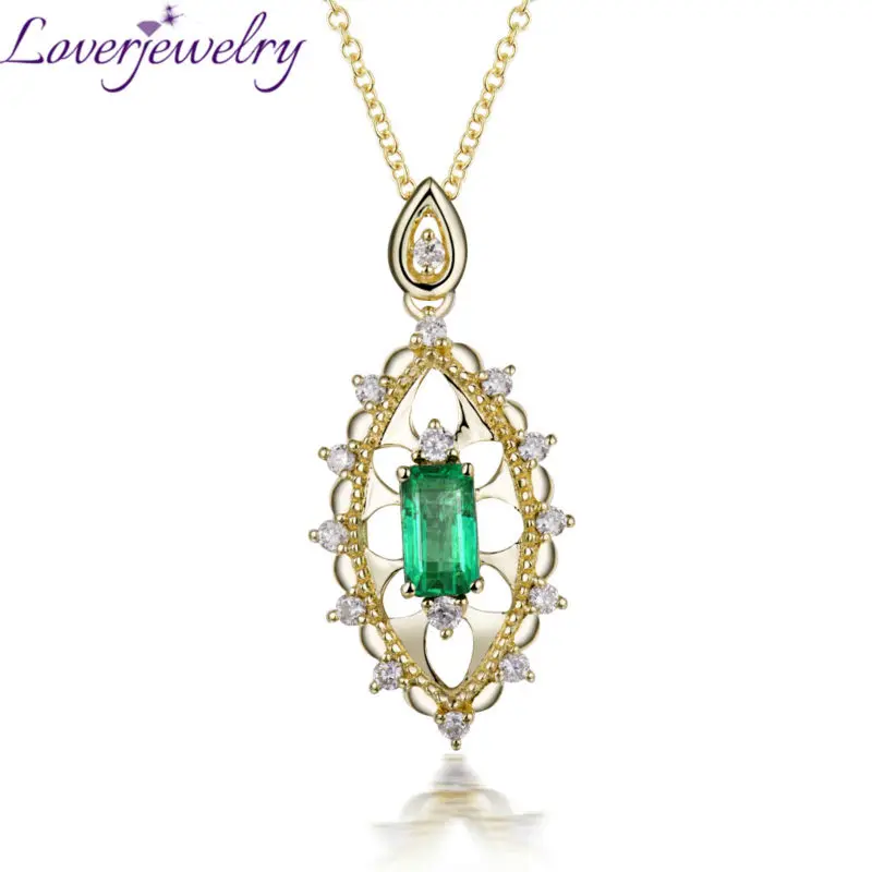 Emerald Pendant LOVERJEWELRY, ожерелье, подвеска для женщин, натуральный изумруд, драгоценный камень, настоящий бриллиант, подвеска для помолвки, 18 K, желтое золото, ювелирное изделие - Цвет камня: Emerald Pendant
