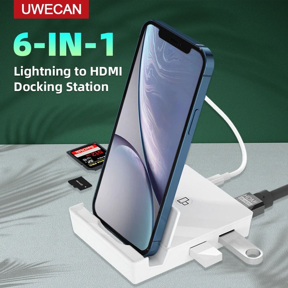 

2022 Lightning to HUB Docking Station for iPhone iPad Station lightning To HDMI-compatible Dock Power Adapter