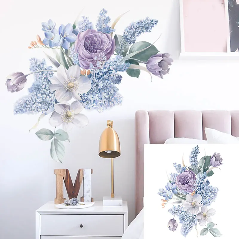 

Purple Romantic Watercolor Flowers Wall Sticker Removable Wallpaper Mural Stickers Wall Decals Purple Sticker Flower Home Decor