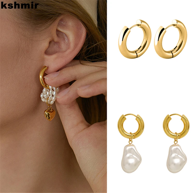 

Iron steel earrings vintage round temperament Heart-shaped stud Baroque pearl looped tassel earrings girl's birthday party 21