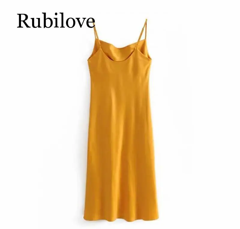 Женское вечернее платье Rubilove длинное атласное желтого цвета на бретельках с