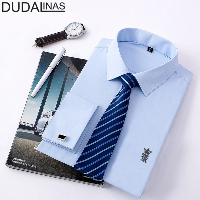 

Dudalinas Sergio K 2021 новая брендовая мужская рубашка с французскими пуговицами деловая Повседневная облегающая Мужская рубашка с длинным рукавом