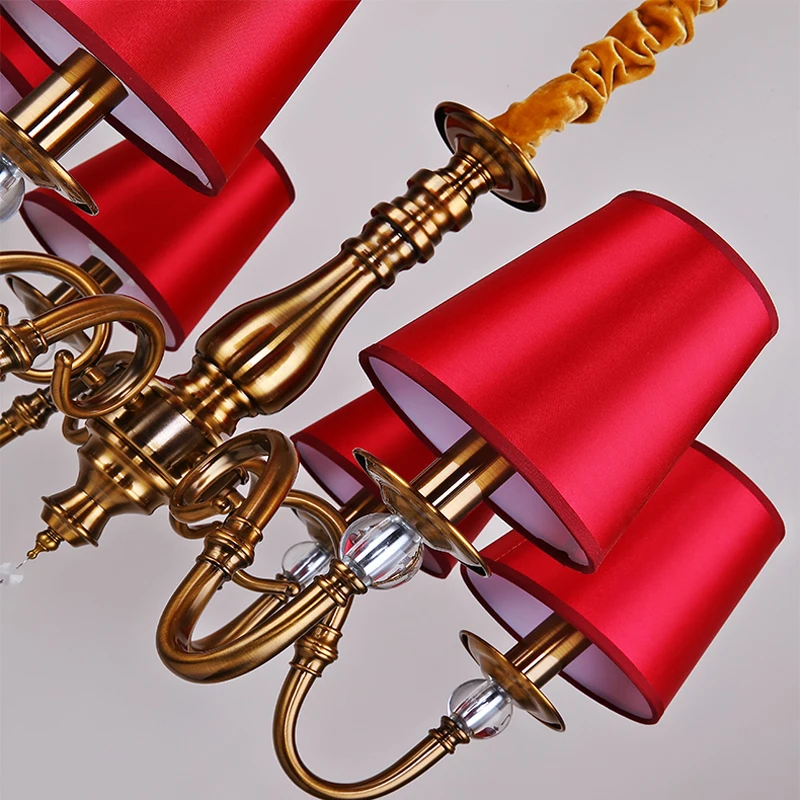

Fashion Chandelier Red Fabric Shade lustres de cristal Wedding Bedroom Decoration Light Home Foyer Suspended Lamp Fixture