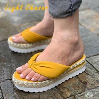2021 summer new beach womens slippers thick soled flat hemp rope flip flops sandals increased sandals womens plus size sandals