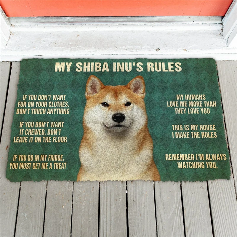 

My Shiba Inus Rules Doormat Decor Print Animal Dog Floor Door Mat Non-Slip 3D Soft Flannel Custom Carpet for Hallway Bedroom