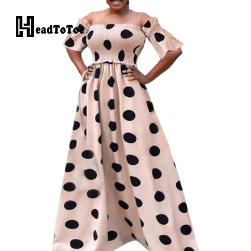 

Half Sleeve Off Shoulder Floor-Length Polka Dots Summer Dress