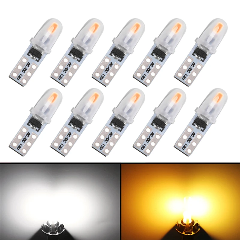 

10 шт., Автомобильные светодиодные лампы T5 W1.2W 2 SMD 3014