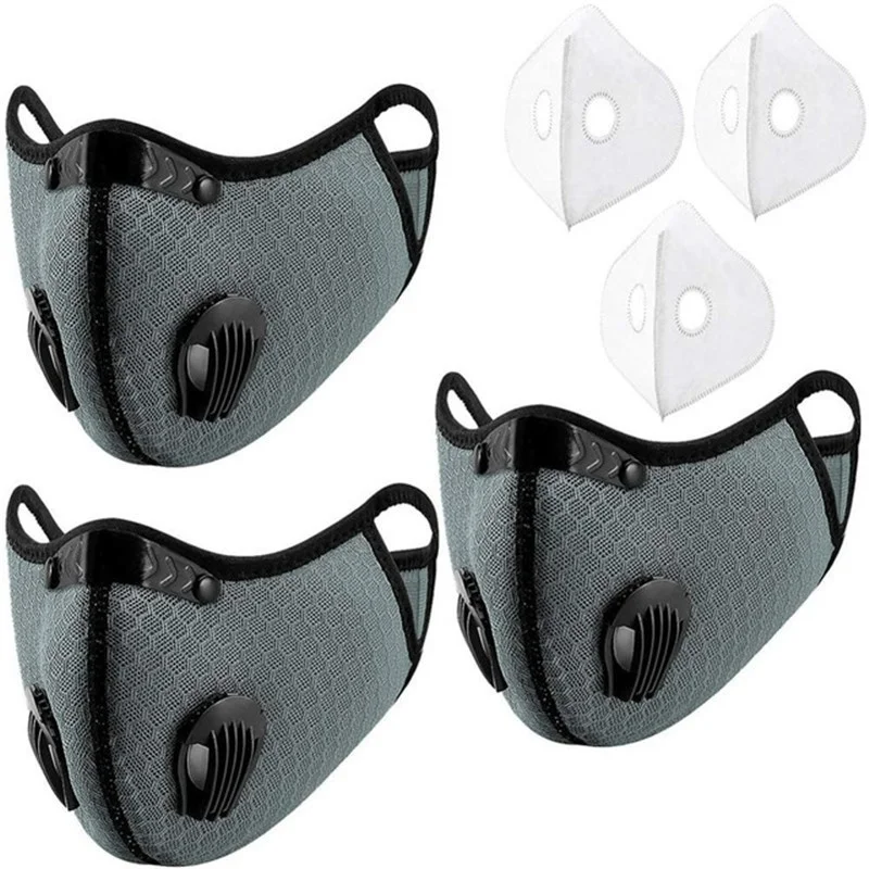 

Мужская велосипедная маска для лица с изображением рта шапки с фильтрами 2 выпускных клапанов PM2.5 с активированным углем Моющиеся Многоразо...