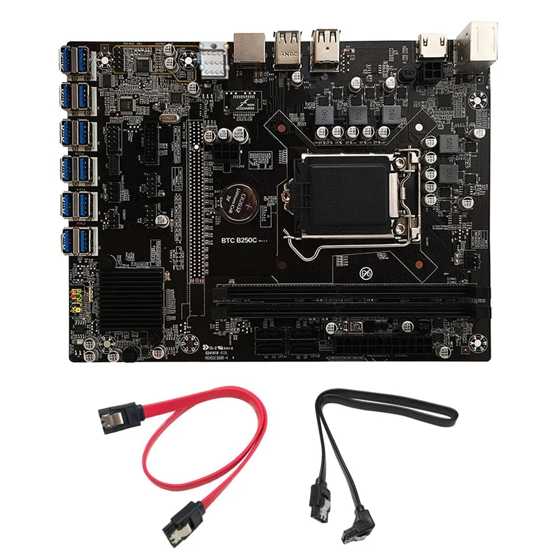 Материнская плата B250C для майнинга BTC с 2 кабелями XSATA 12xpcie к USB3.0 слот графической