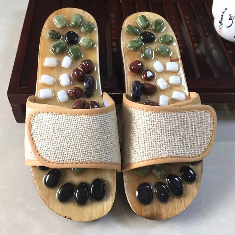 Массажные тапочки стопы Массажная обувь Шиатсу расслабляет сандалии с булыжник