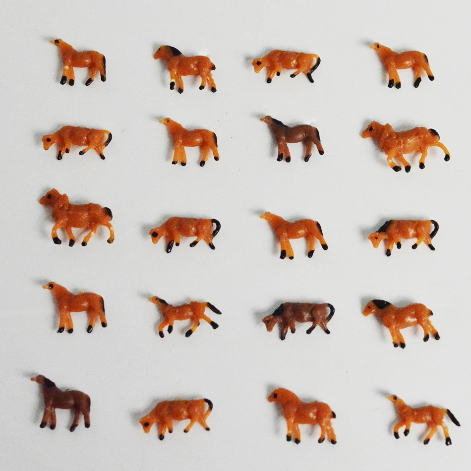 

100pcs 1:150 ABS Painted Farm Animals Horses Model Toys MIniature Statue Plastic Scale Gift The Collection Simulated Farmer Work