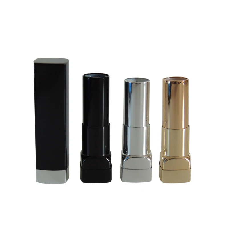 Black Color Black Lipstick Container Tube Case Lip Stick Packing Balm Tube ContainerAluminum Square Lipstick Tube Shiny Makeup