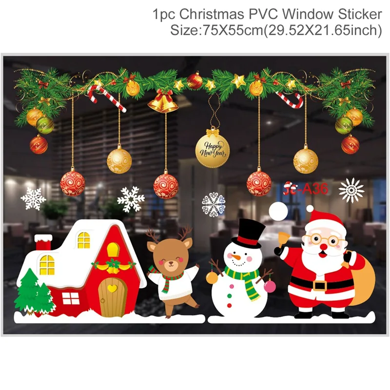 Window sticker 1 Новогодние наклейки на окно веселого Рождества Декор для дома Санта Клаус Наклейка на стену Рождественский орнамент Рождественский год подарки - Цвет: Window sticker 1