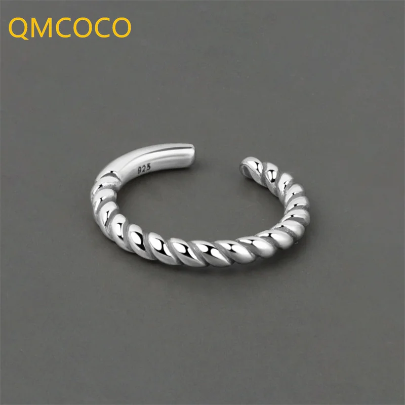 

QMCOCO Silver Color Vintage Do Old Twist Irregular Ring Design Couple Open Woman Fashion Index Finger Handemade Birthday Gift