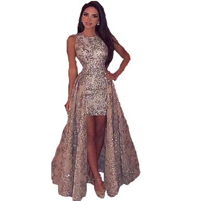 

2021 summer new open back sexy low cut short sleeve sleeveless dress V-neck party dress high end evening dress